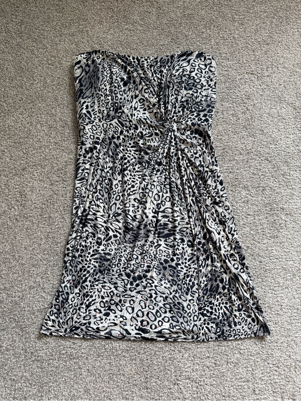 Jolie Strapless Animal Print Dress in Black and White